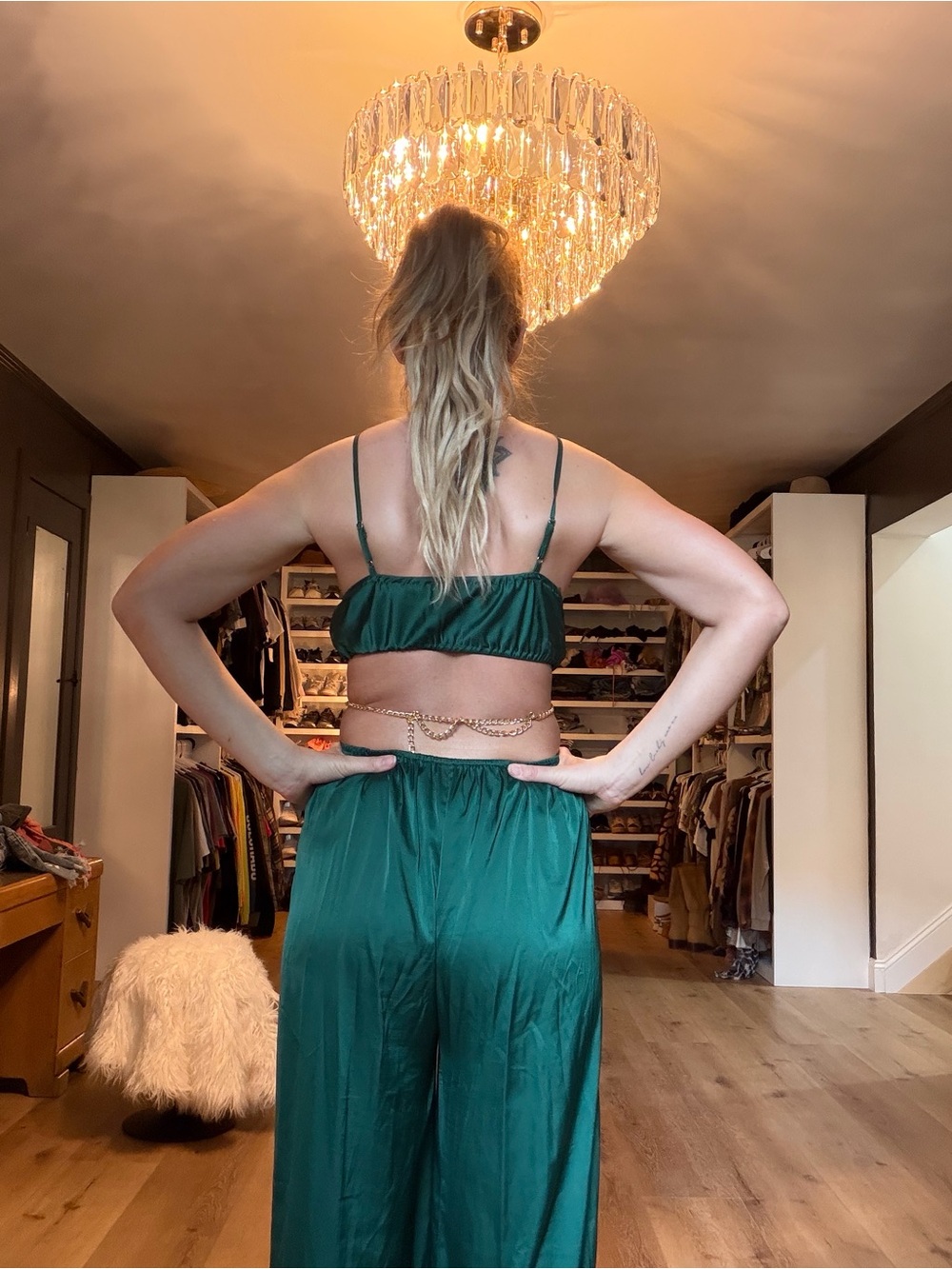 12th Tribe Emerald Ring-Front Wide-Leg Jumpsuit - Picture 5 of 5